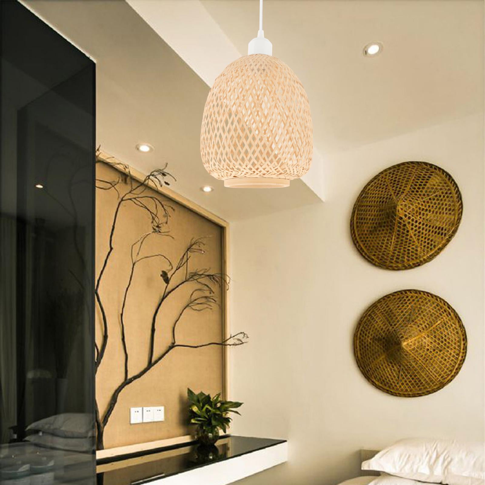 Bamboo Pendant Light Fixtures, Natural Material Bamboo Chandelier, Hand Woven Rattan Pendant Light for Kitchen Island, Living Room, Dining Room