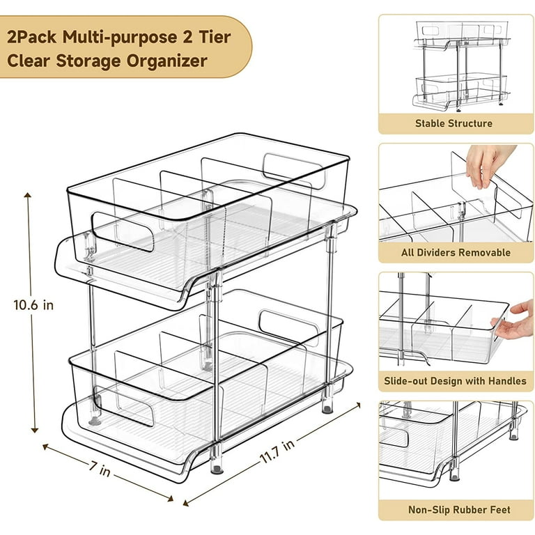 2 Tier Clear Organizer With Dividers For Cabinet / Counter - Temu