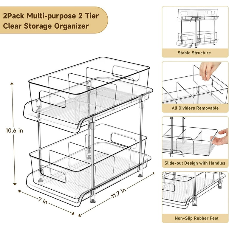 Dyiom 2 Tier Clear Organizer with Dividers, Multi-Purpose Slide-Out Storage  Container, Bathroom Vanity Counter Organizing Tray B09QKL4WSS - The Home  Depot