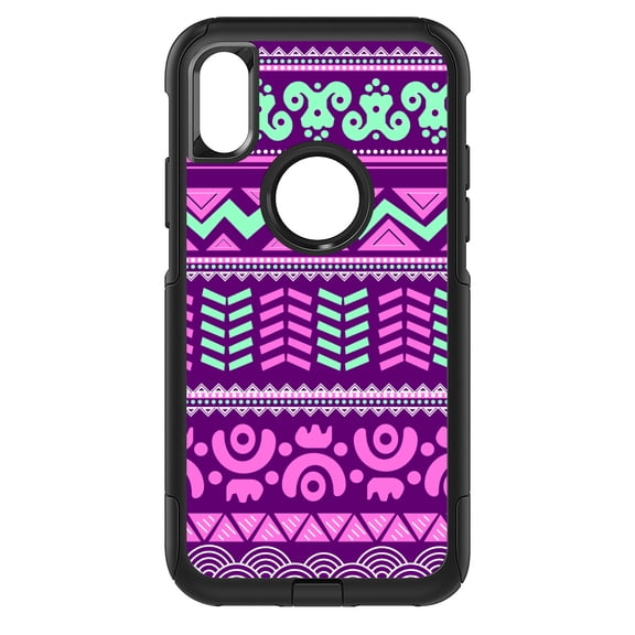 DistinctInk Custom SKIN / DECAL compatible with OtterBox Commuter for iPhone XS MAX (6.5" Screen) - Pink Green Aztec Tribal