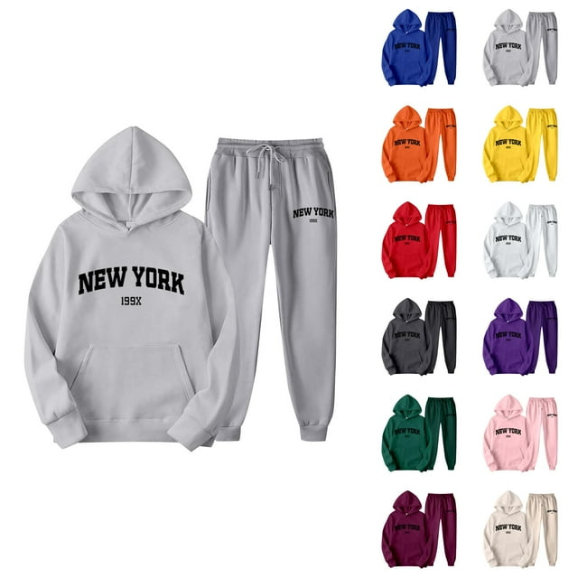 New York Womens Sweat Suits 2 Piece Set 2026 Fashion Hoodie and Joggers Sweatpants Matching Set
