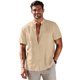 thumbnail image 1 of Ceisia Men's Stand-Collar Cotton-Linen Shirt Summer Loose Casual Short-Sleeve Button-Down Shirt Beige L Gifts, 1 of 6