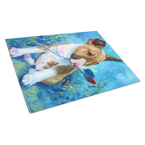 Caroline's Treasures Bull Terrier Rose for Mom Glass Cutting Board Large