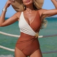 thumbnail image 7 of BOBOGOJP Women One Piece Swimsuit Solid Ribbed Monokini Swimwear Scoop Neck Low Back Bathing Suit Coffee for Size L, 7 of 7