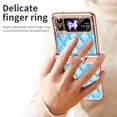 thumbnail image 3 of MonsDirect for 6.7 inch Samsung Galaxy Z Flip 4 5G 2022 Case, Hinge Protection Plating Frame Hard PC Shell Diamond PU Leather Cover Shockproof with Finger Ring Stand Holder for Galaxy Z Flip 4, Blue, 3 of 7
