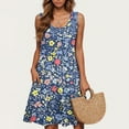 thumbnail image 4 of UPPADA Women Summer Casual Sleeveless Midi Dress Floral Print Pleated Tank Dresses Crewneck Loose Fit Boho Sundress Flare Tank Dress with Pockets Up To 40% Off Multicolor,XXL, 4 of 5