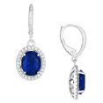 thumbnail image 3 of Dolce Giavonna Silver Plate Created Sapphire and Cubic Zirconia Dangle Lever Back Earring, 3 of 4