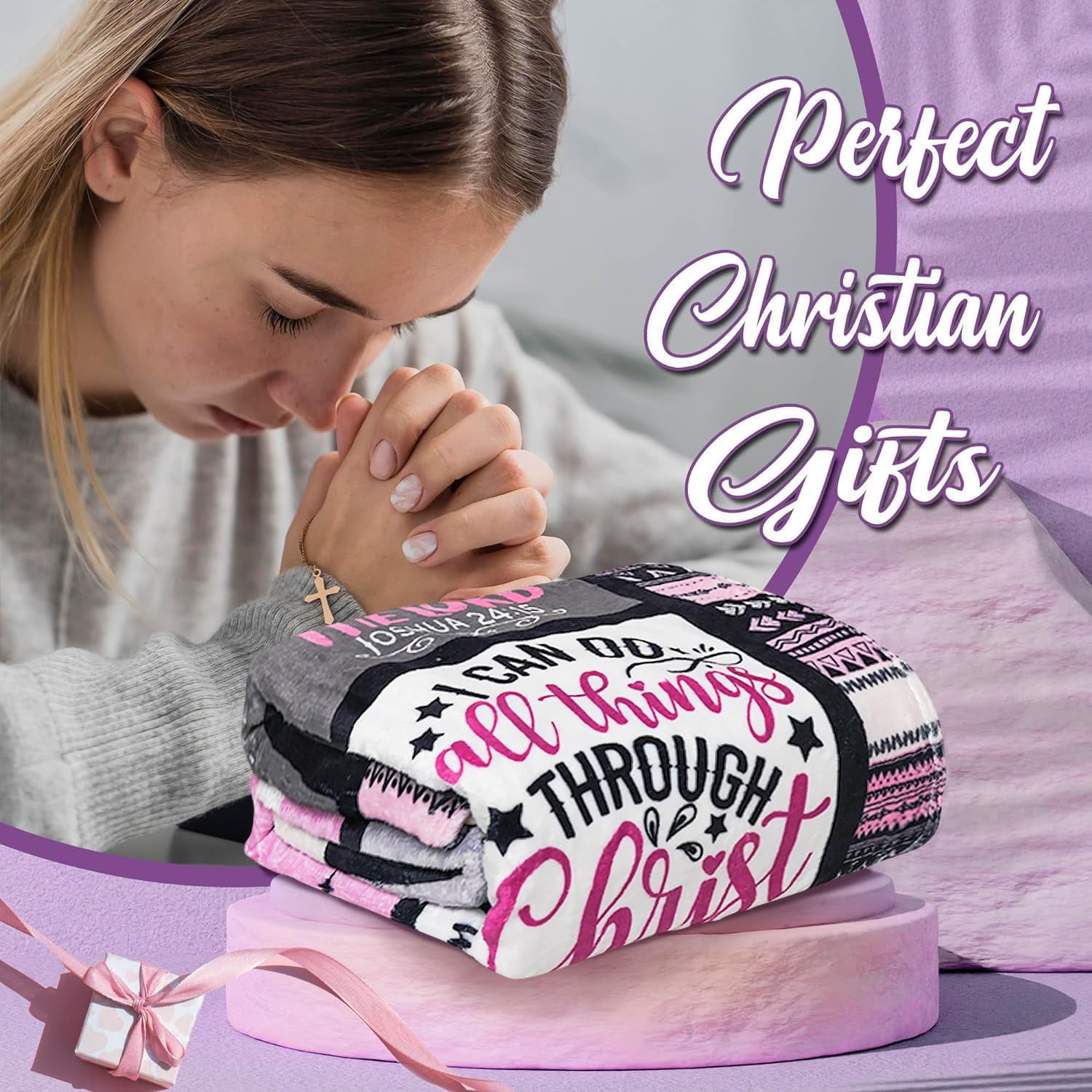 Christian Gifts for Women Blanket 60"x50", Scripture Bible Verse Blanket, Confirmation Baptism Gifts for Girl, Religious Catholic Spiritual Gifts for Women