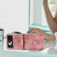thumbnail image 5 of Jiahe Cover for Samsung Galaxy Z Flip 3, Wallet Case with Card Slot,Embossde Flower PU Leather Folding Clasp Purse Shockproof with Shoulder Strap Full Body Protection Cover, pink, 5 of 8