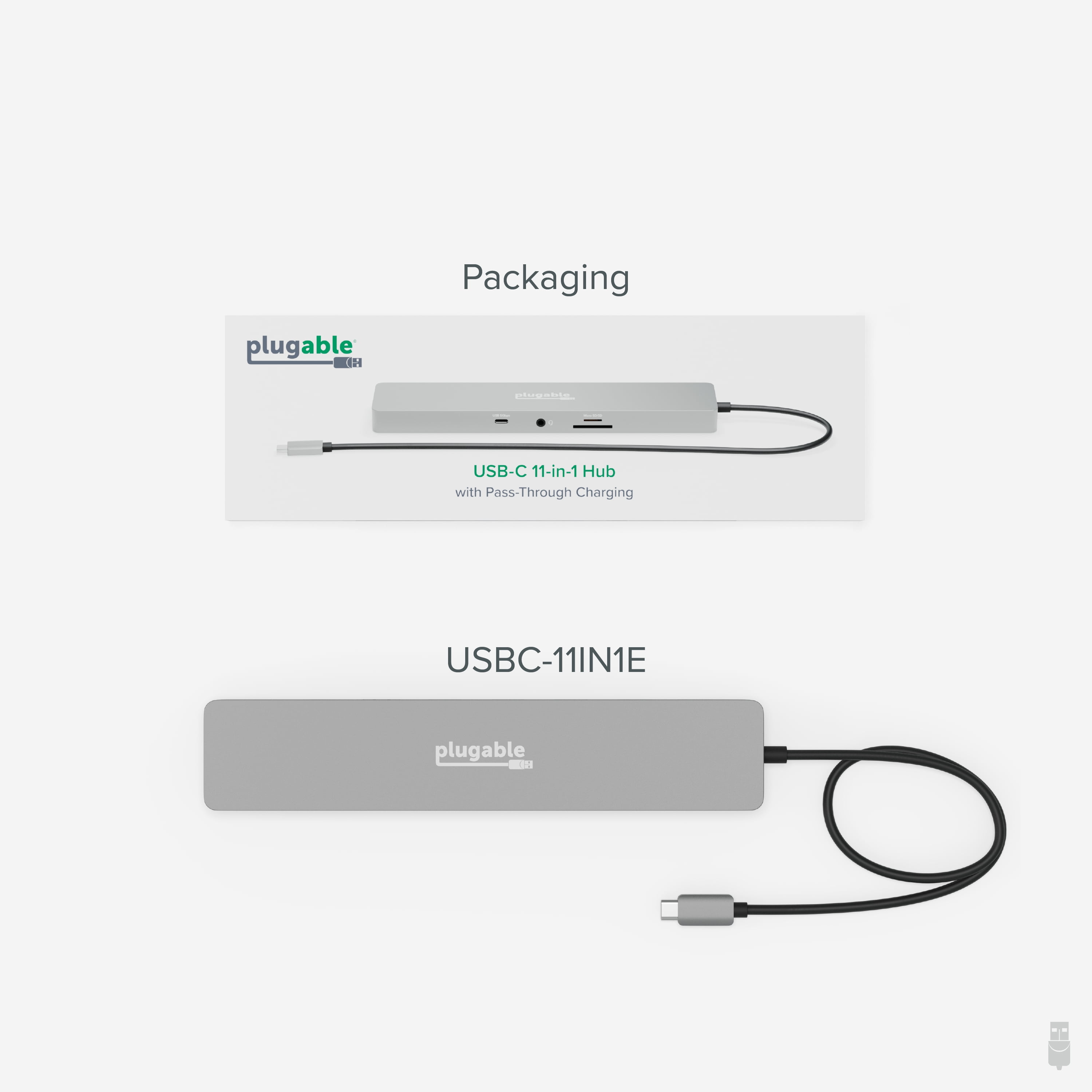 Plugable 11-in-1 USB-C Dual Display Laptop Docking Station, Retail Packaging, with Gigabit Ethernet