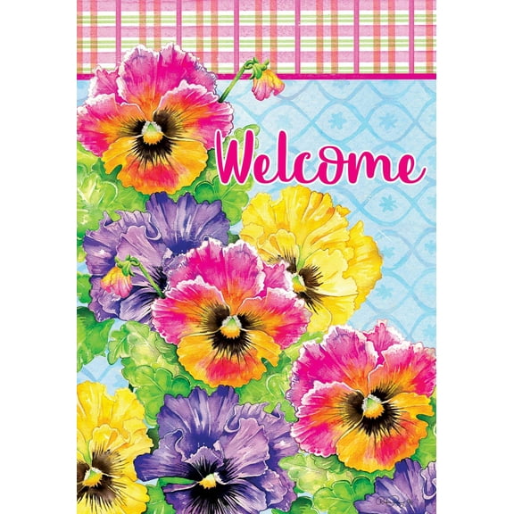 Welcome Pansies House Flag