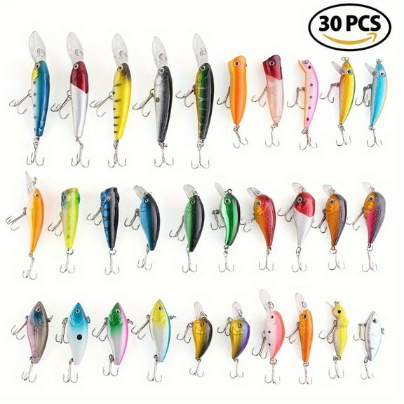 30 top water fishing baits with hooks and propeller tails for sea bass