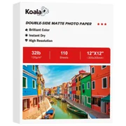 KOALA Double-sided Matte Photo Paper 32lb 120gsm,110 Sheets, 12"x12" for Inkjet + Laser Printers