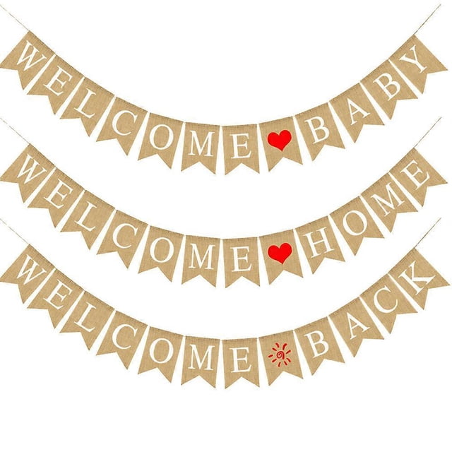 3 banderines de bienvenida a casa de 3 m, banderines rústicos de arpillera, decoración de bienvenida a casa, banderín para fiesta familiar