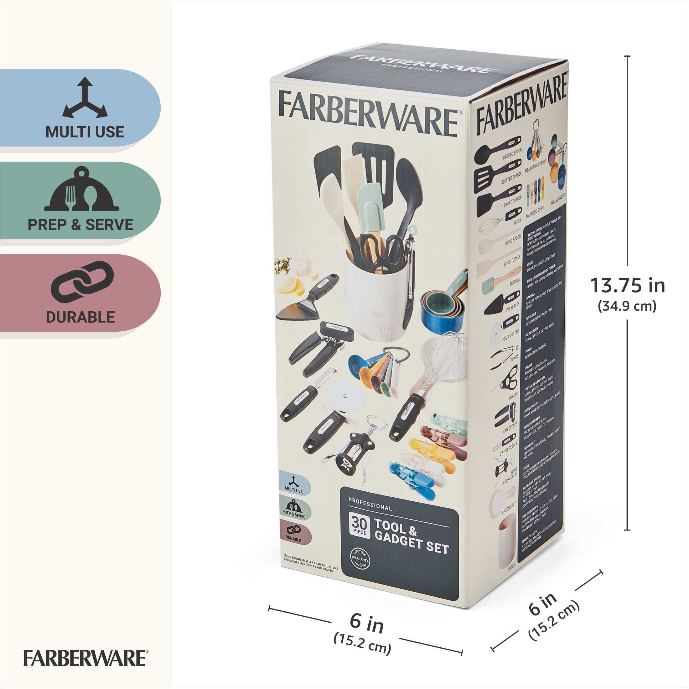 Farberware Professional Kitchen Utensil and Gadget Set with Crock Muti-Colored, 30-Piece