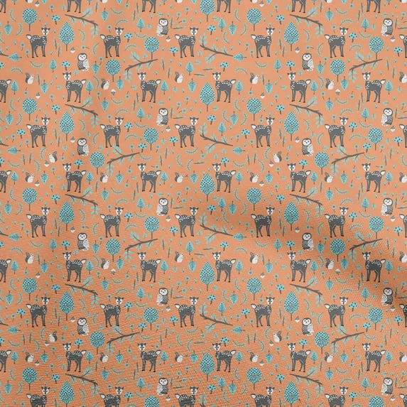 oneOone Cotton Jersey Orange Fabric Animal Sewing Material Print Fabric By The Yard 58 Inch Wide