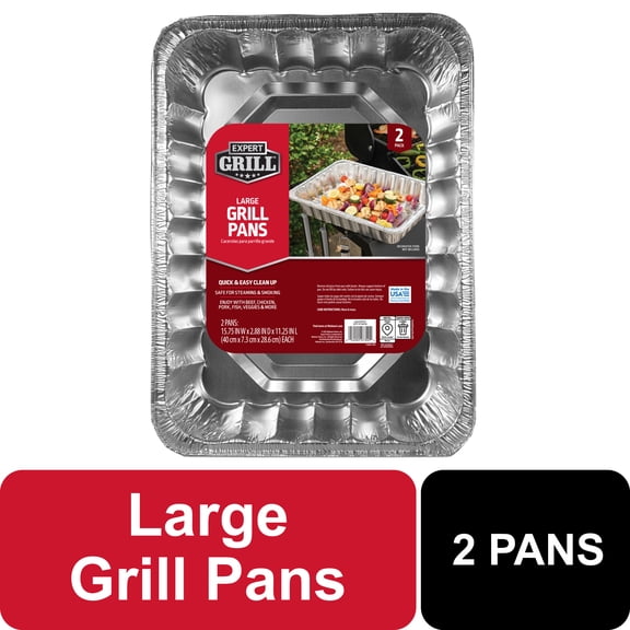 Expert Grill 15.75" x 11.25" Large Aluminum Foil Grill Pan, 2 Count
