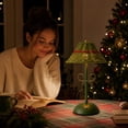 thumbnail image 6 of Vintage Woven Rechargeable Table Lamp Bow Decor Cordless LED Portable Desk Night Light with 3 Color Dimmable for Bedroom Nightstand Christmas Decor, Green, 6 of 7