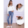 thumbnail image 2 of DARING DIVA V Neck Long Sleeve Knit Striped Pullover Sweater XS White, 2 of 6