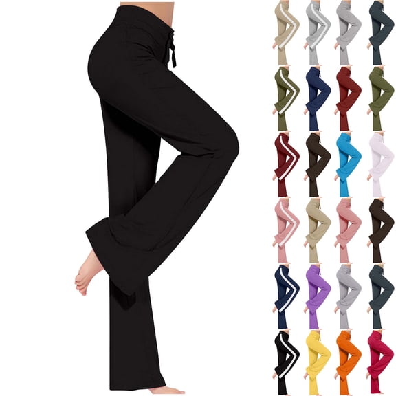 DYTTDG Women's High Waist Solid Flare Leggings, Drawstring Elastic Waist Loose Bootcut Trousers, Soft Stretchy Active Bottoms for Workout Gym Daily Casual Wear S-3XL