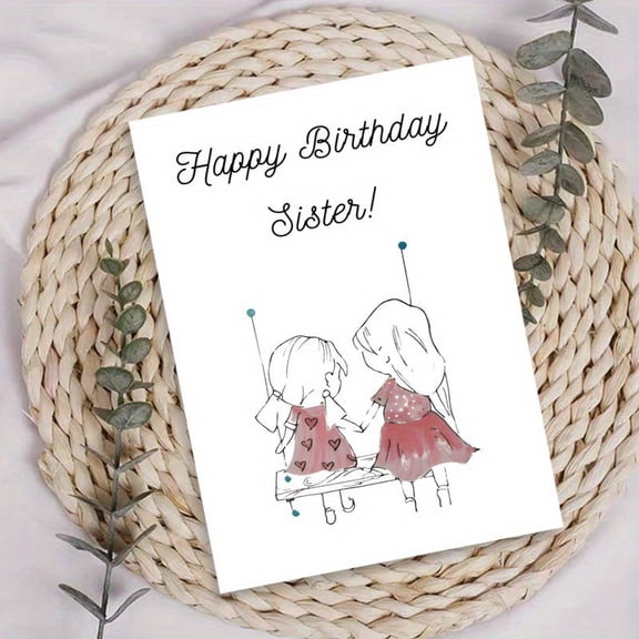 Happy Birthday Sister Card – Adorable Sister Illustration – Perfect Card for Celebrating Sister's Birthday – Blank Inside, Envelope Included