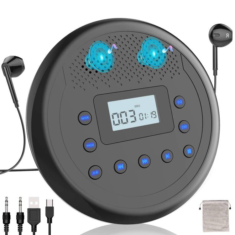 Students Anti-Skip CD Player Personal Compact CD Player for Car & Home & Travel Rechargeable CD Player Walkman with Double Headphone Jack Kids Toddler Adults Portable CD Player 