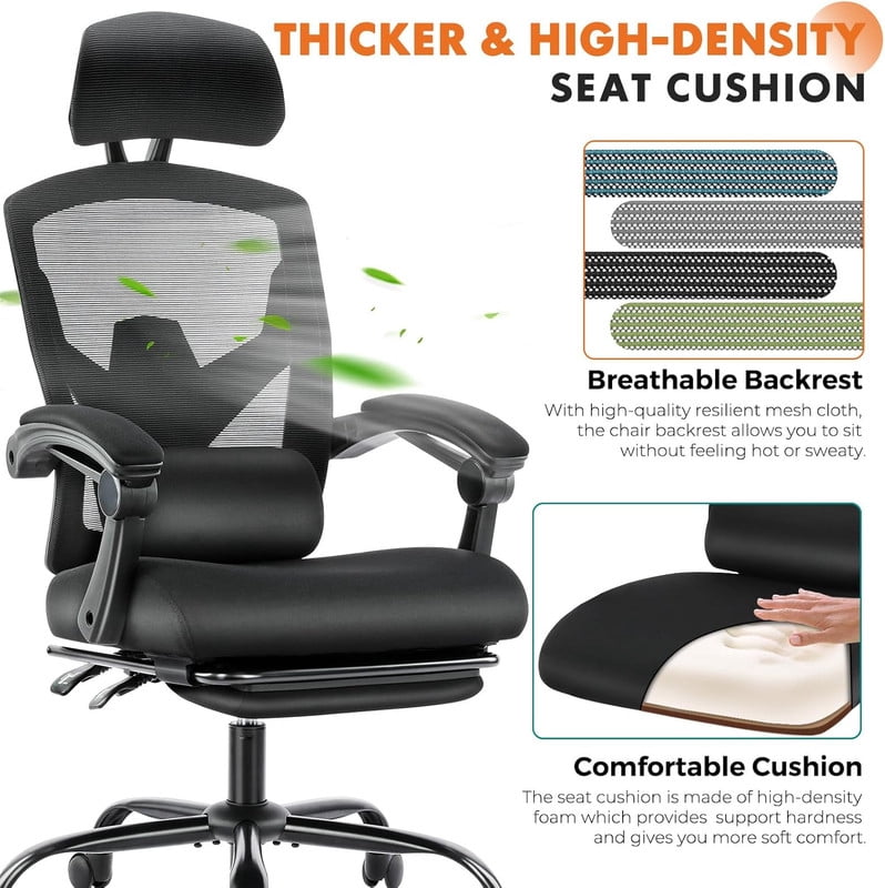 Beddle Desk Chair with Lumbar Support, High-Back Ergonomic Mesh Swivel Rolling Desk Chair for Home Office or Study, Black