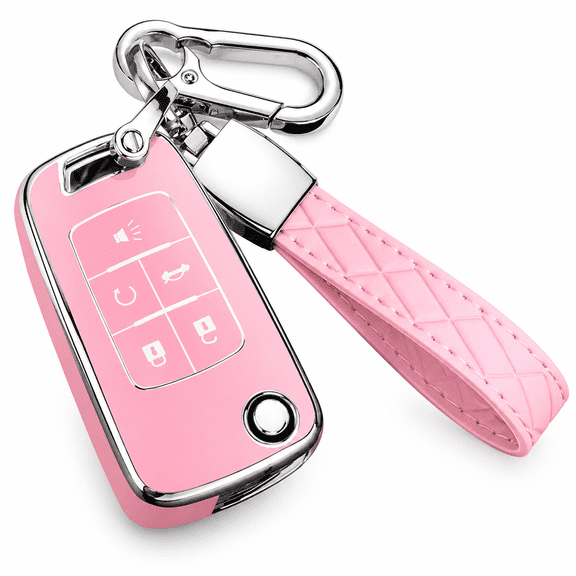 PLANTORA for Key Fob Cover with Keychain,Premium Tpu Full Protection Key Fob Case for Cruze Sonic Terrain(5 Buttons Pink)