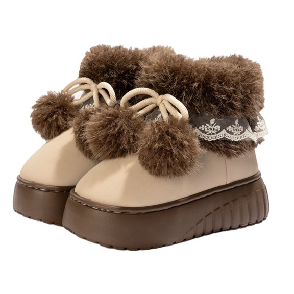 Women's Platform Pom-Pom Snow Boots, Faux Fur Lined Warm Non-Slip Winter Shoes