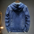 thumbnail image 4 of VNKIDY Men's Coat Autumn Winter Solid Color Denim Hooded Jacket With Button Front Long Sleeve Casual Timeless Style Layered Coat For Casual Daily Activities Stylish Outerwear, 4 of 5