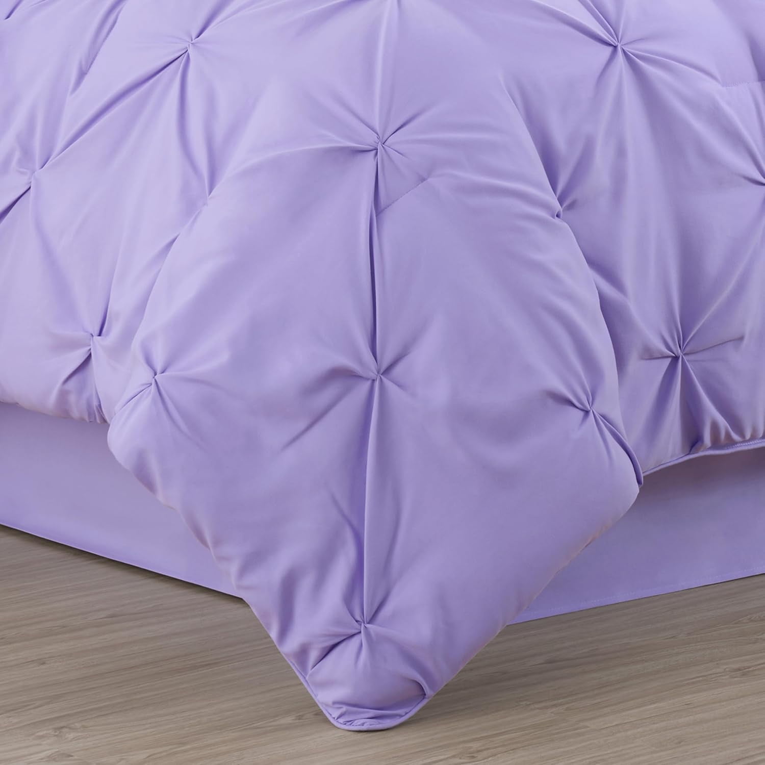 Chezmoi Collection Sydney 7-Piece Pinch Pleat Comforter Set, Lightweight Pintuck Bedding for All Season, King, Lavender
