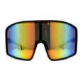 thumbnail image 1 of Mens Color Mirror Super Oversized Wrap Rectangle Plastic Sport Sunglasses Black Rainbow Mirror, 1 of 4