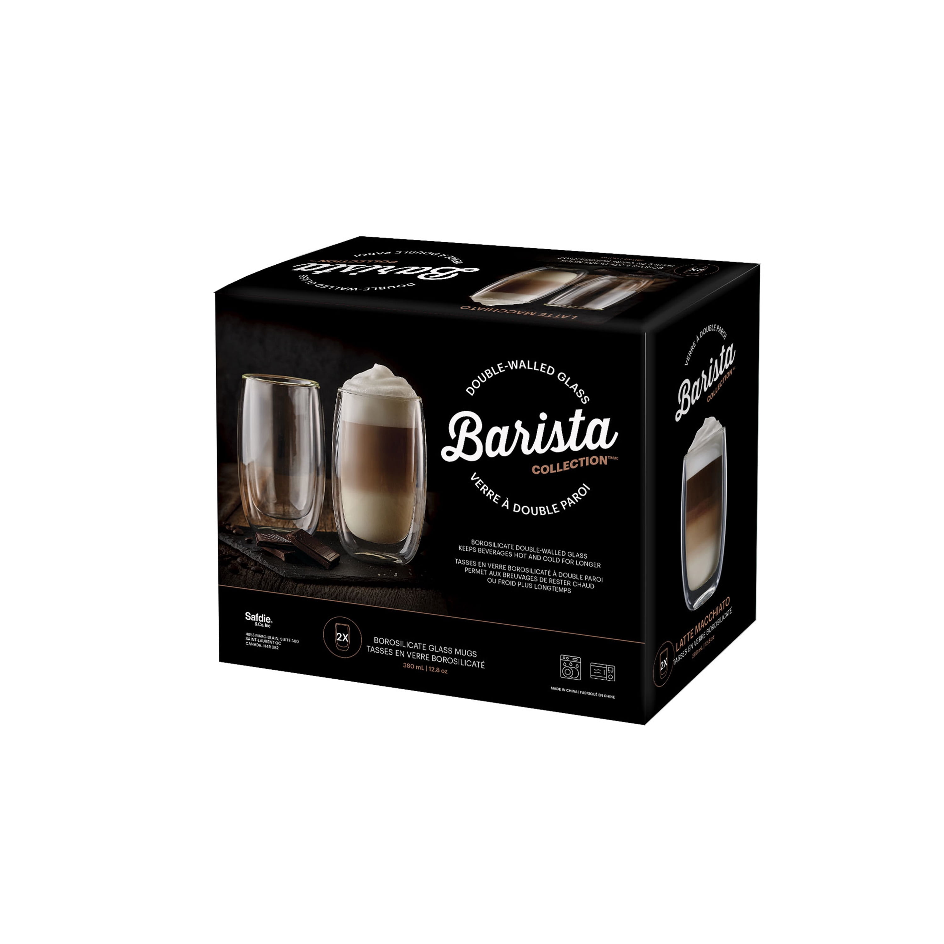 Barista Latte Macchiato Double-Walled Glass Mugs 2 Pc Set, 12.8oz
