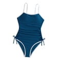 thumbnail image 7 of EliteGoogv One Piece Swimsuit For Girls Solid Color Contrast Tie Adjustable Bathing Suit Summer Beach Pool Vacation Swimwear Navy, 7 of 7