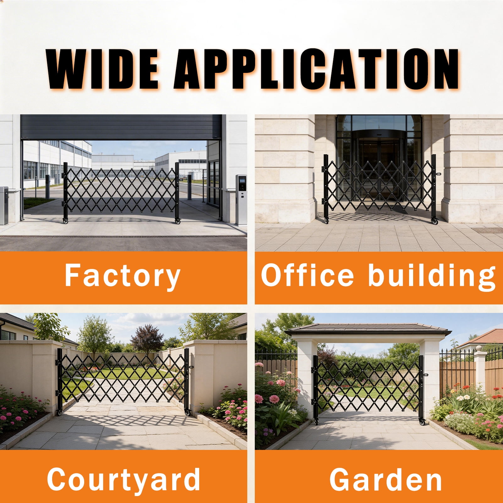 Foldable Security Gate, Expandable Safety Barrier with 360° Swivel Casters Lockable Design, Portable Mobile Rolling Barricade for Garage, Warehouse, Driveway and Pool Areas(87" H x 85" W)