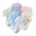 thumbnail image 1 of 5 Pack Girls Ruffle Socks Frilly Double Lace Socks Cotton Turn Cuff Socks Toddler Pageant Socks for Girls,6 Pack,7-9T, 1 of 9