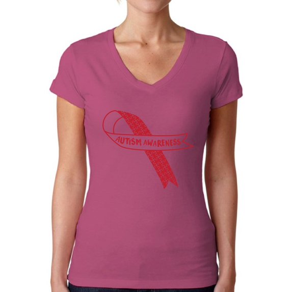 Awkward Styles Autism Awareness Red Ribbon Support Unique V-neck T-shirt