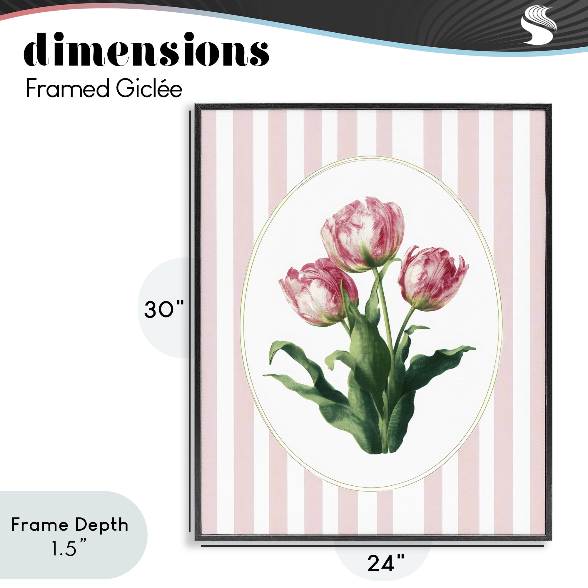 Stupell Industries Spring Tulips on Stripes Black Framed Giclee Art, design by Ink Drop Loft