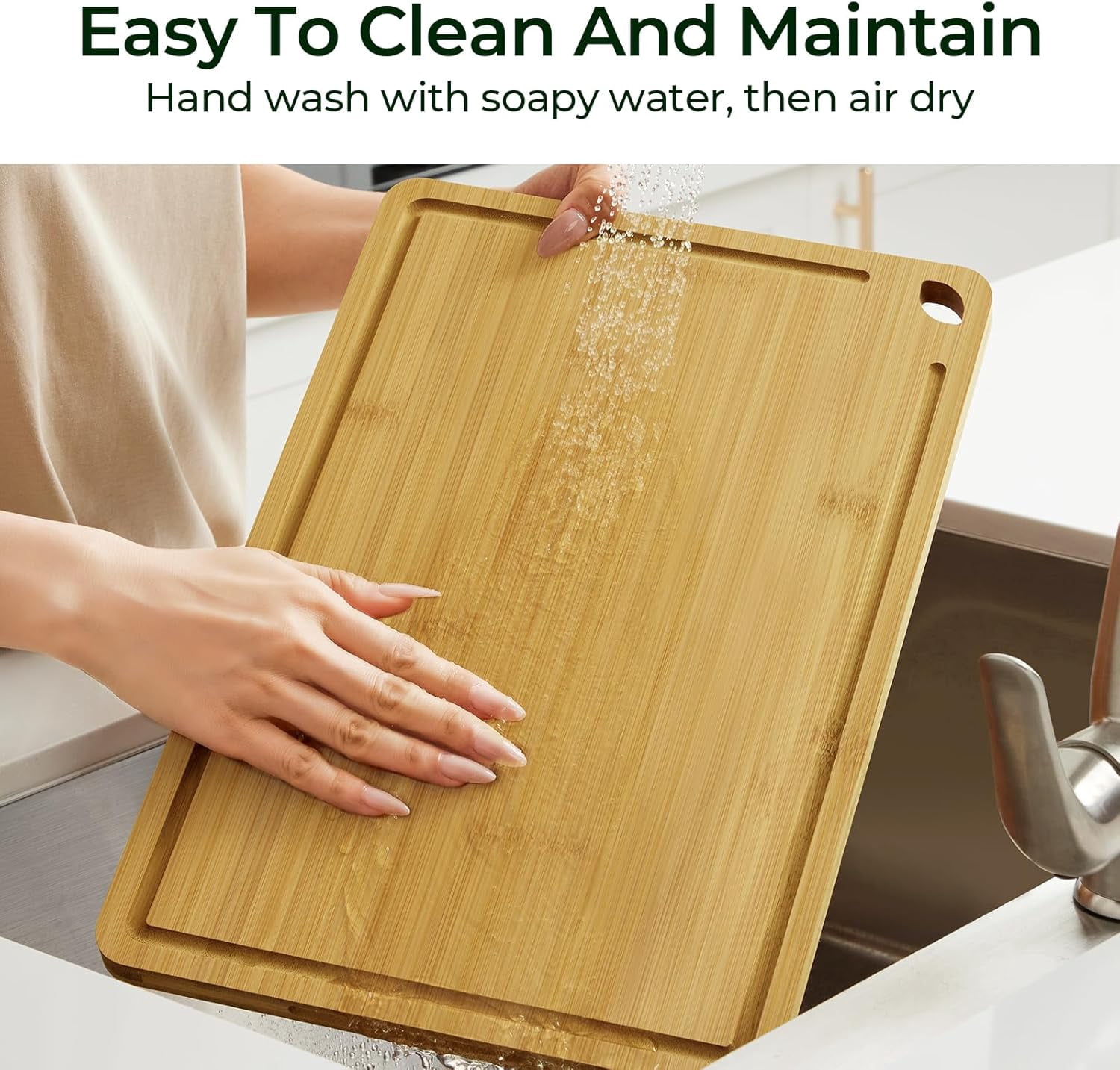 Keechee 2-Piece Bamboo Cutting Board Set with Juice Groove, 15"x10" and 12"x8"