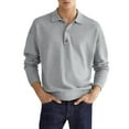 thumbnail image 2 of Polo Shorts for Men Long Sleeve Button Down Polo Tees Slim Fit Grey Shirt for Men, 2 of 3