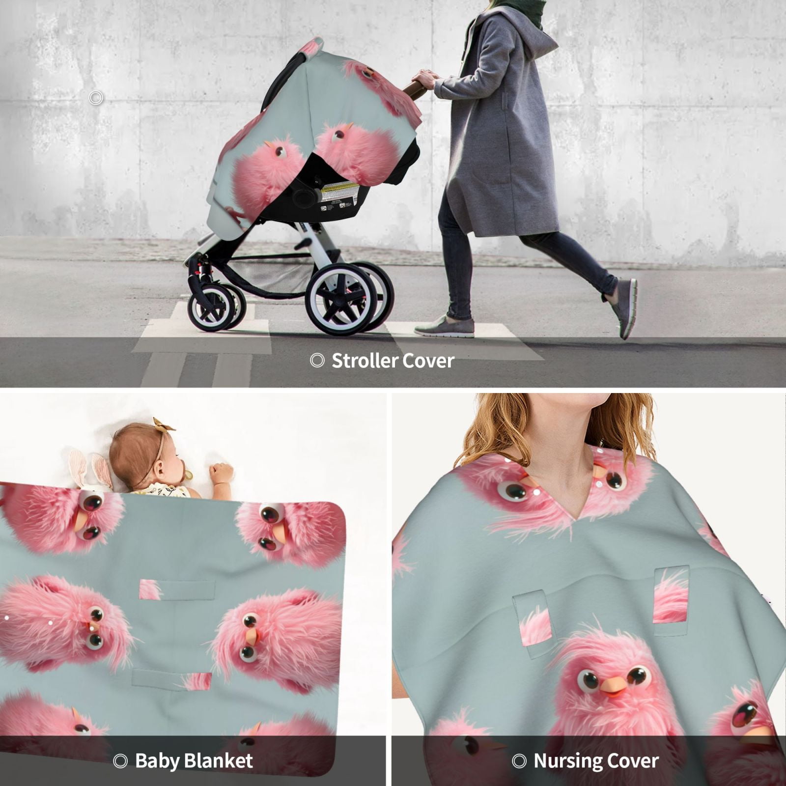 Car Seat Cover Baby - Adorable Pink Birds Breathable Infant Car Seat Cover for Baby Carseat, Lightweight Comfort Baby Essentials Must Haves Newborn Stuff for Girl Boy