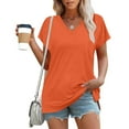 thumbnail image 6 of Fesfesfes Women's Summer Tee Outdoor V-Neck Slit Raglan Sleeves Short Sleeves Blouse Solid Color New Casual Sports Daily Wear T-shirt(Orange,L), 6 of 7