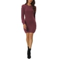 thumbnail image 2 of Unique Bargains Womens' Round Neck Long Sleeve Slim Fit Casual Mini Sweater Dress XL Wine Red, 2 of 6