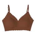 thumbnail image 6 of Bxsruta Women Seamless Wirefree Bra Adjustable Spaghetti Straps Scallop Edge Lounge Bralette Plus Size, 6 of 7