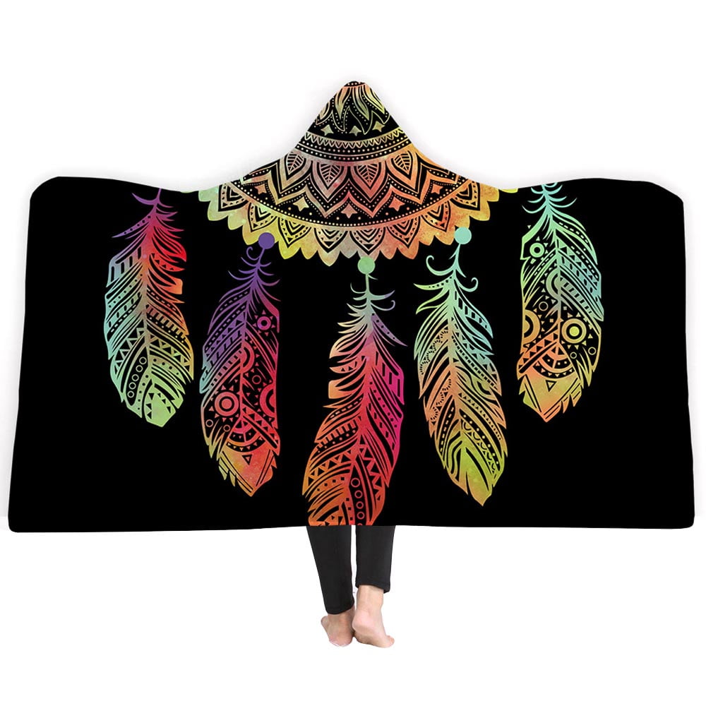 Black Hooded Blanket Super Soft Neon Dream Catcher Blanket Boho Style Sherpa Fleece Blanket Walmartcom Walmartcom