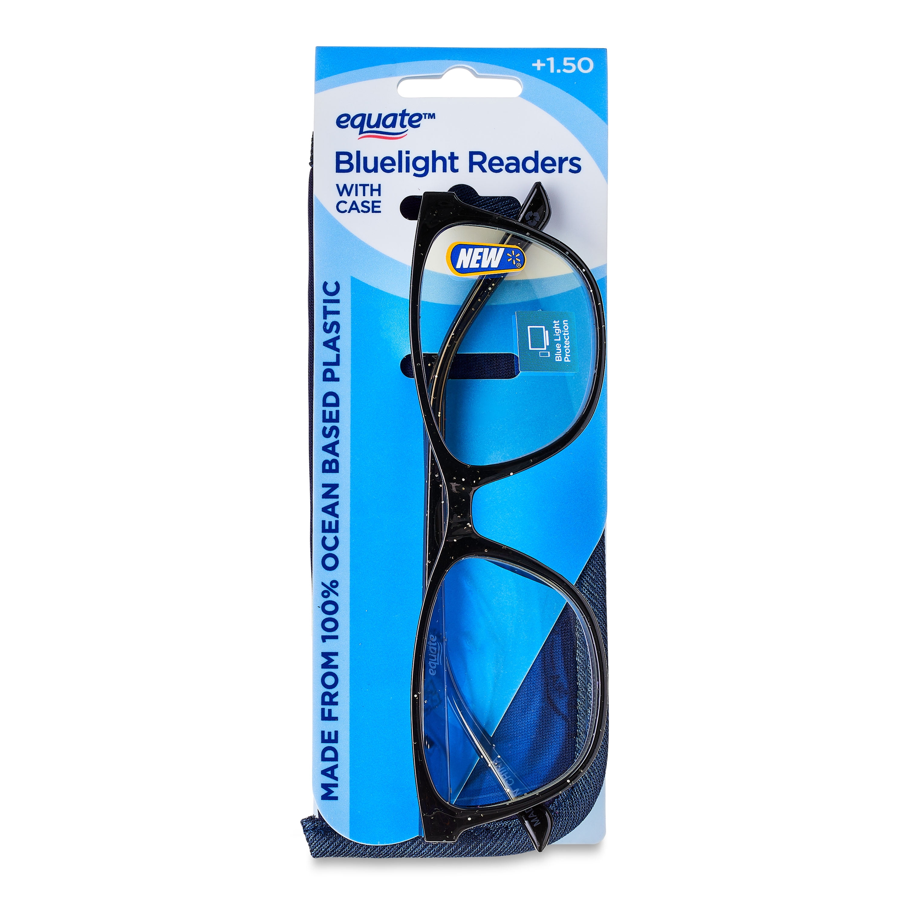 (3 pack) Equate Women's Kaia Bluelight Cateye Reading Glasses with Case, Black Speckled, +1.50