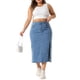 thumbnail image 2 of Falda de mezclilla de mujer plus size Agnes Orinda, de cintura alta, con abertura lateral, botones y bolsillo, talla 3X, azul claro, 2 of 6