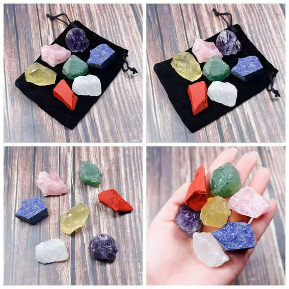 K-KED 5Sets Raw Natural Quartz Crystal 7 Chakra Healing Metaphysical Stone Set   Pouch