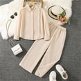 thumbnail image 2 of REDARER Girls' Collared Ruffled Long Sleeve Shirt & Wide Leg Pants 2-Piece Casual Outfit,8-9 Years, 2 of 9