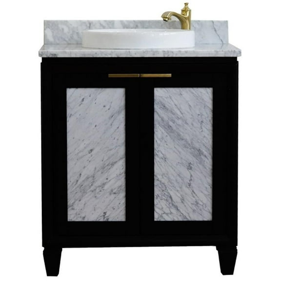 Trento 31" Single Round Sink Solid Wood Vanity in Blue/White Carrara
